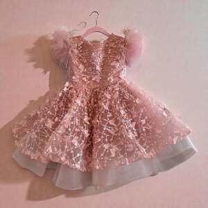 Pink Sequin Butterfly Pageant Dress